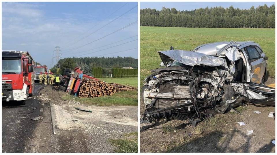 Śmiertelny wypadek pod Kamieńskiem. Nie żyje 47-letni kierowca osobówki. Na DW 484 występują utrudnienia [Foto]