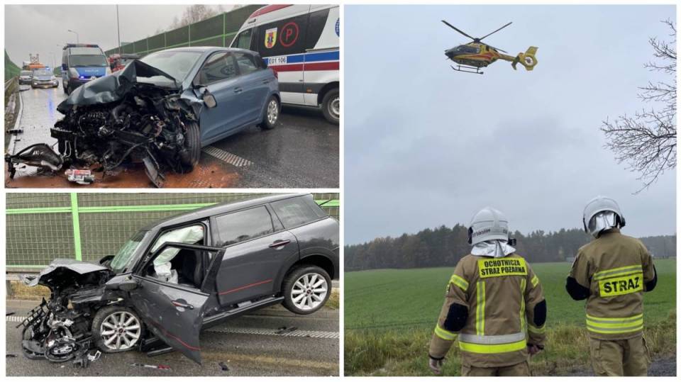 Wypadek na krajowej "siedemdziesiątce czwórce", na miejscu lądował śmigłowiec LPR